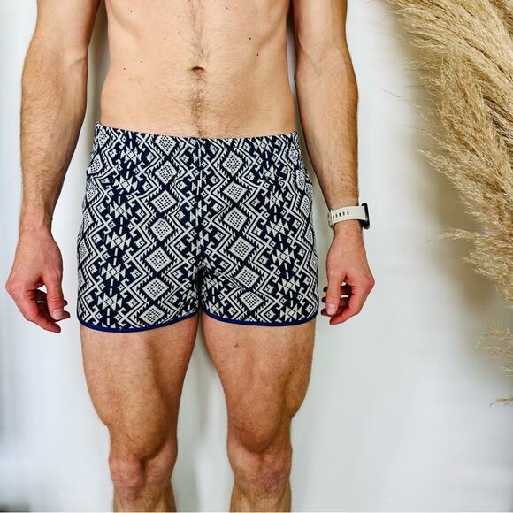 VINTAGE WAI Blue White Print Woven Print Unisex Handmade Mini Short Shorts L - Picture 8 of 10